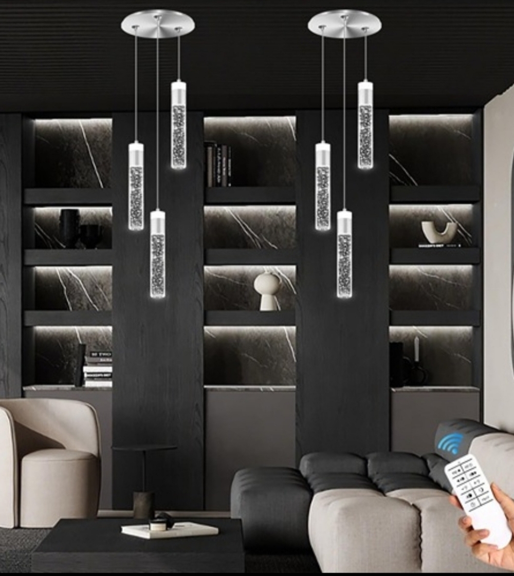 One Cluster of 3 Chrome Crystal Pendant Lights